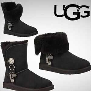 UGG Australia Azalea Black Sheepskin Shearling & UGG Charms Boots - Size 7
